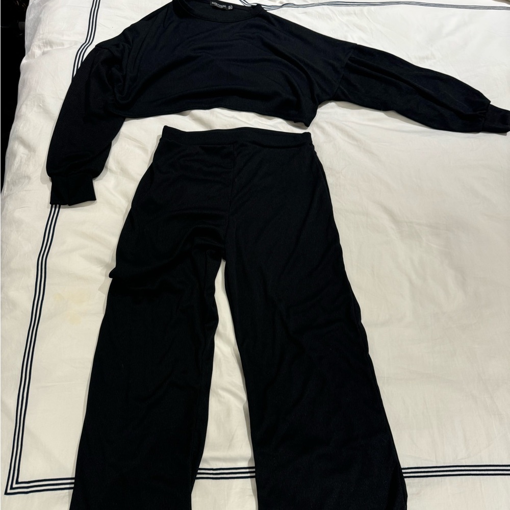 Black Long Sleeve Top and Pants Set